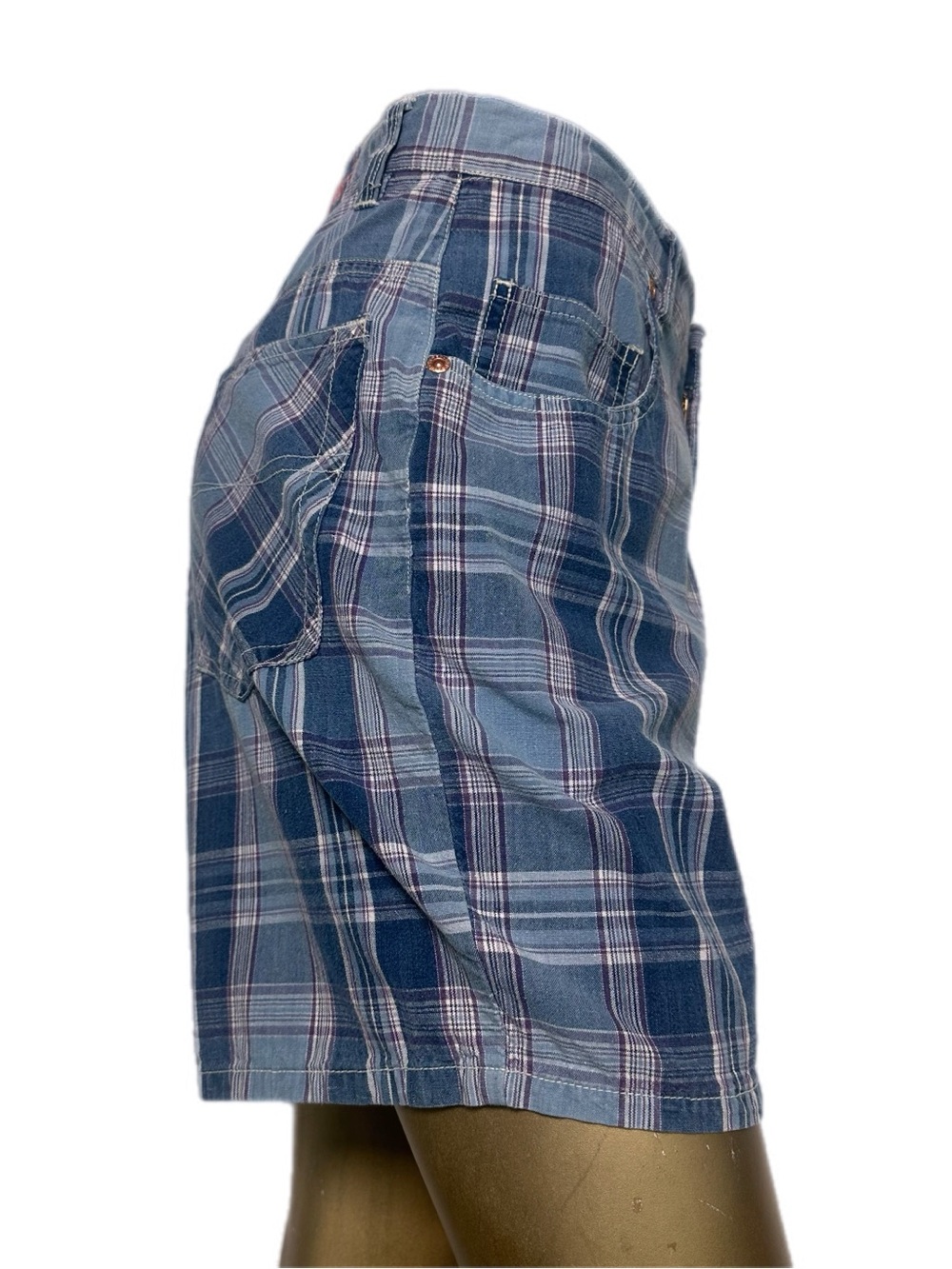 Y2K Breaker Jeans Plaid Shorts Juniors 11 Blue Purple Cotton Low Rise Shorts - Picture 3 of 6